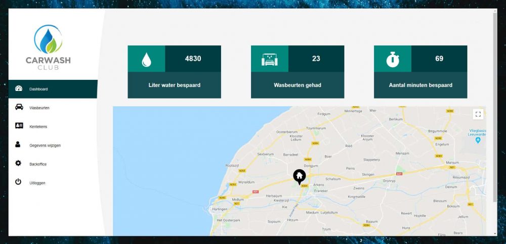 Carwash Club portaal dashboard