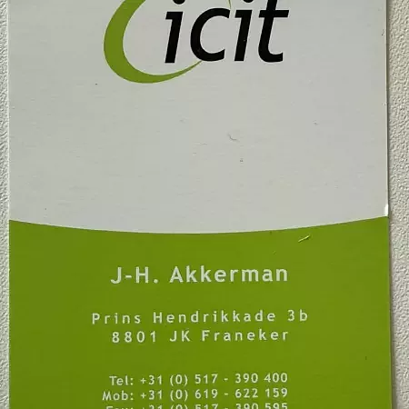 Visitekaartje Jan Harmen Akkerman 25 jaar ICIT