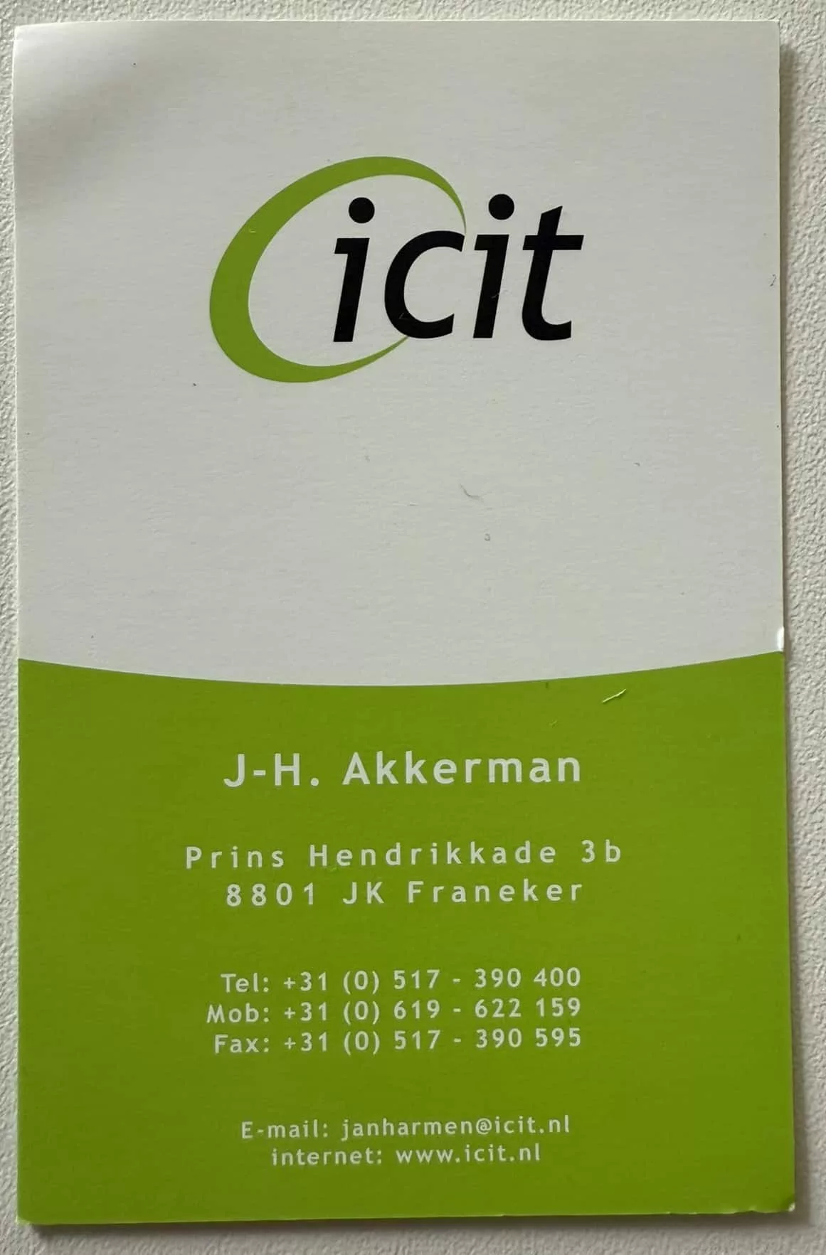 Visitekaartje Jan Harmen Akkerman 25 jaar ICIT